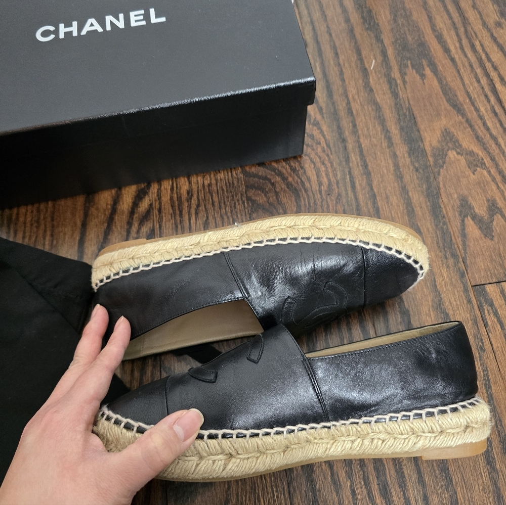 Chanel espadrilles Black Leather Sz 36 - Picture 6 of 8